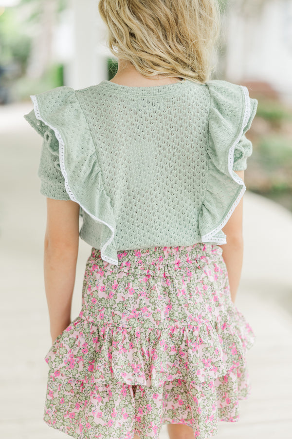 Girls: All You Need Sage Ruffle Knit Top