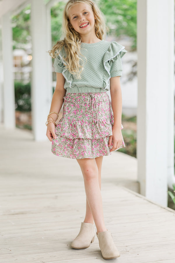 Girls: All You Need Sage Ruffle Knit Top