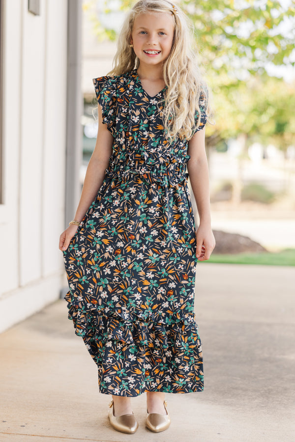 Girls: The Emma Navy Blue Floral Midi Dress