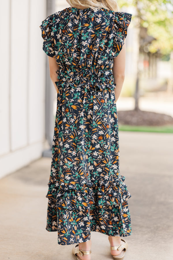 Girls: The Emma Navy Blue Floral Midi Dress