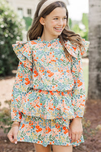 Girls: Just Be Joyful Green Floral L/S Blouse