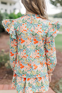 Girls: Just Be Joyful Green Floral L/S Blouse