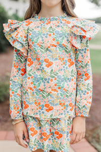 Girls: Just Be Joyful Green Floral L/S Blouse