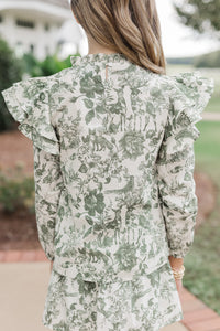 Girls: Just Be Joyful Green Toile L/S Blouse