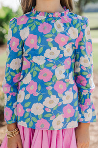 Girls: All My Love Blue Floral L/S Blouse