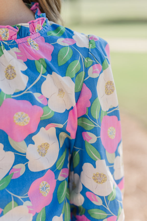 Girls: All My Love Blue Floral L/S Blouse