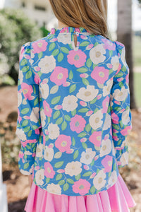 Girls: All My Love Blue Floral L/S Blouse