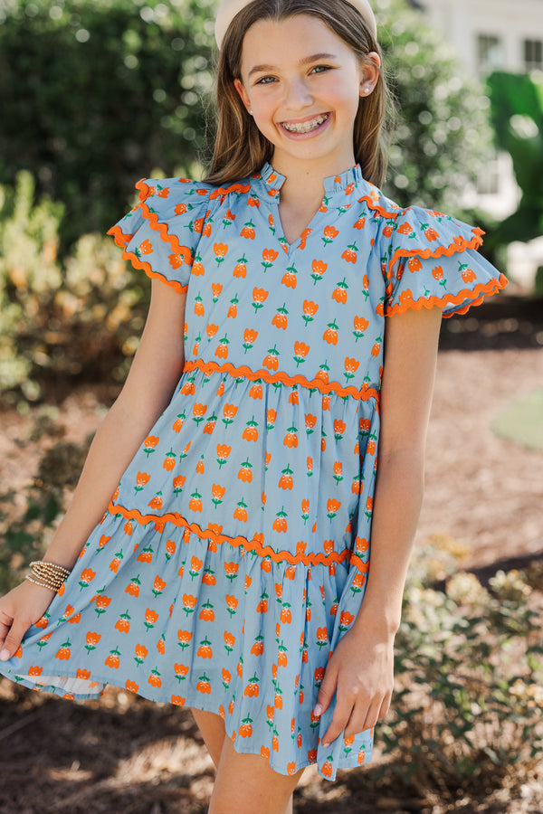 Girls: Come For It Blue Floral Babydoll Dress