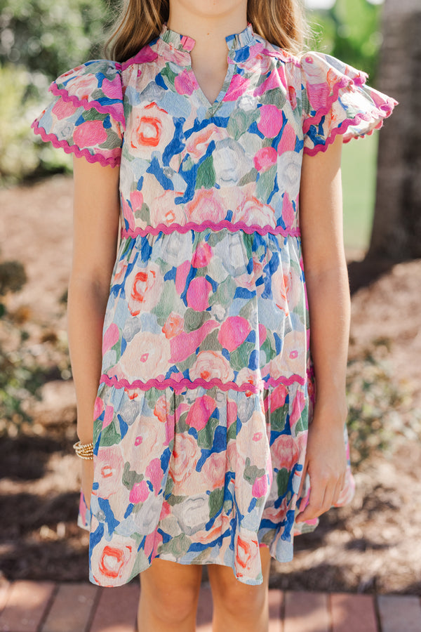 Girls: Come For It Blue Pink Floral Babydoll Dress