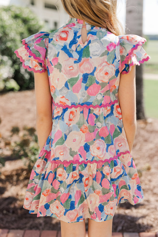 Girls: Come For It Blue Pink Floral Babydoll Dress