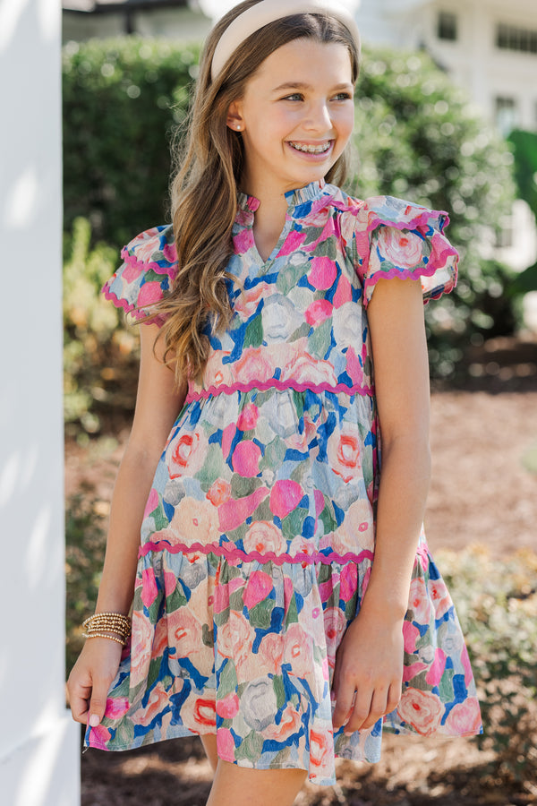 Girls: Come For It Blue Pink Floral Babydoll Dress – Shop the Mint