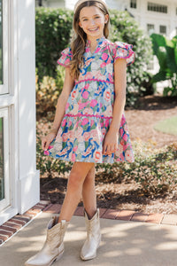 Girls: Come For It Blue Pink Floral Babydoll Dress