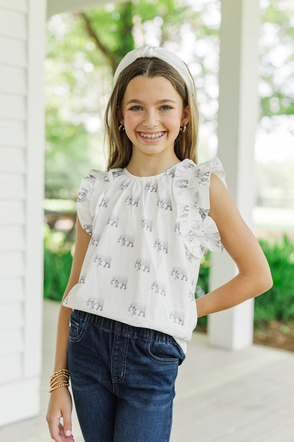 Girls: Listen To Your Heart White Elephant Ruffled Blouse