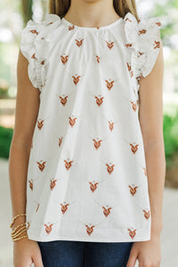 Girls: Listen To Your Heart White Longhorn Ruffled Blouse