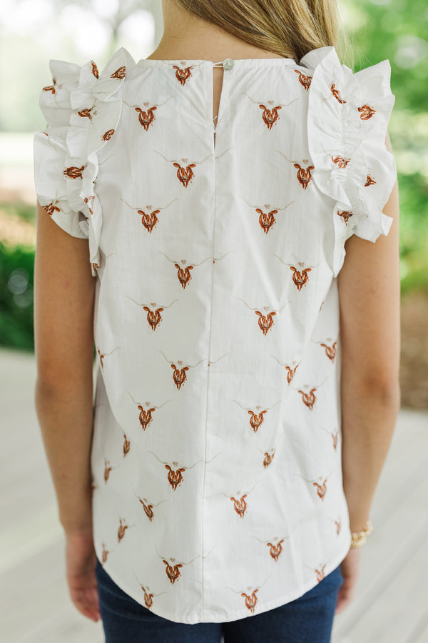 Girls: Listen To Your Heart White Longhorn Ruffled Blouse