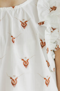 Girls: Listen To Your Heart White Longhorn Ruffled Blouse