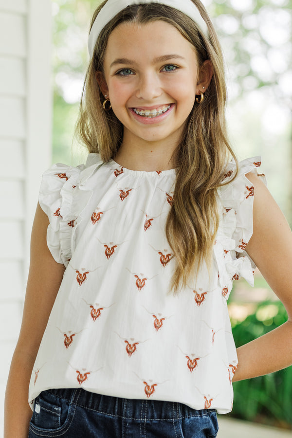 Girls: Listen To Your Heart White Longhorn Ruffled Blouse