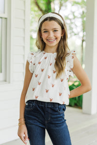 Girls: Listen To Your Heart White Longhorn Ruffled Blouse