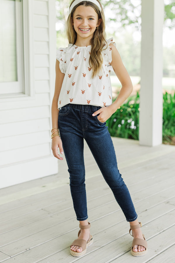 Girls: Listen To Your Heart White Longhorn Ruffled Blouse