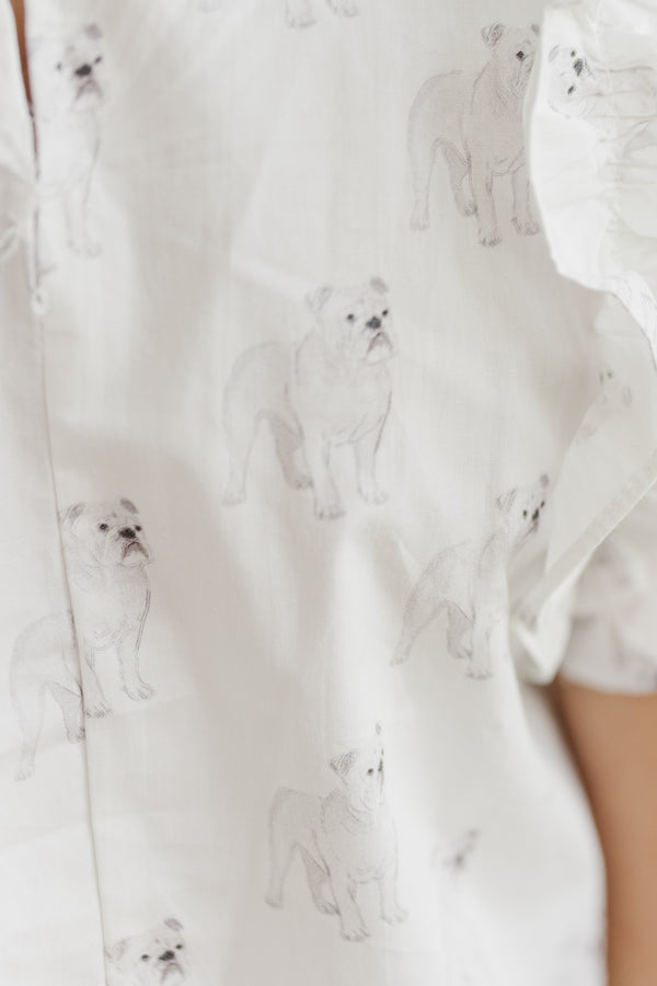 Girls: Listen To Your Heart White Bulldog Ruffled Blouse