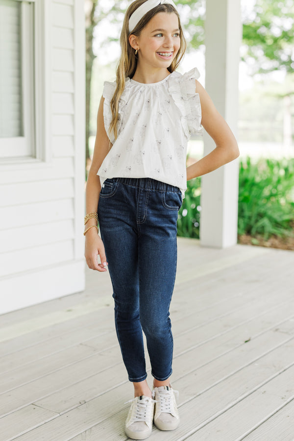 Girls: Listen To Your Heart White Bulldog Ruffled Blouse