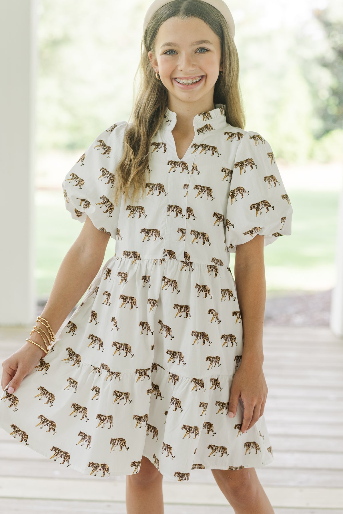 Girls: Somewhere Out There Cream Tiger Babydoll Dress – Shop the Mint