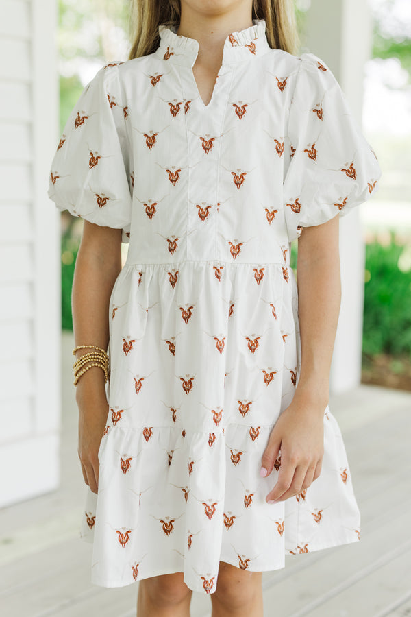 Girls: Somewhere Out There Cream Longhorn Babydoll Dress