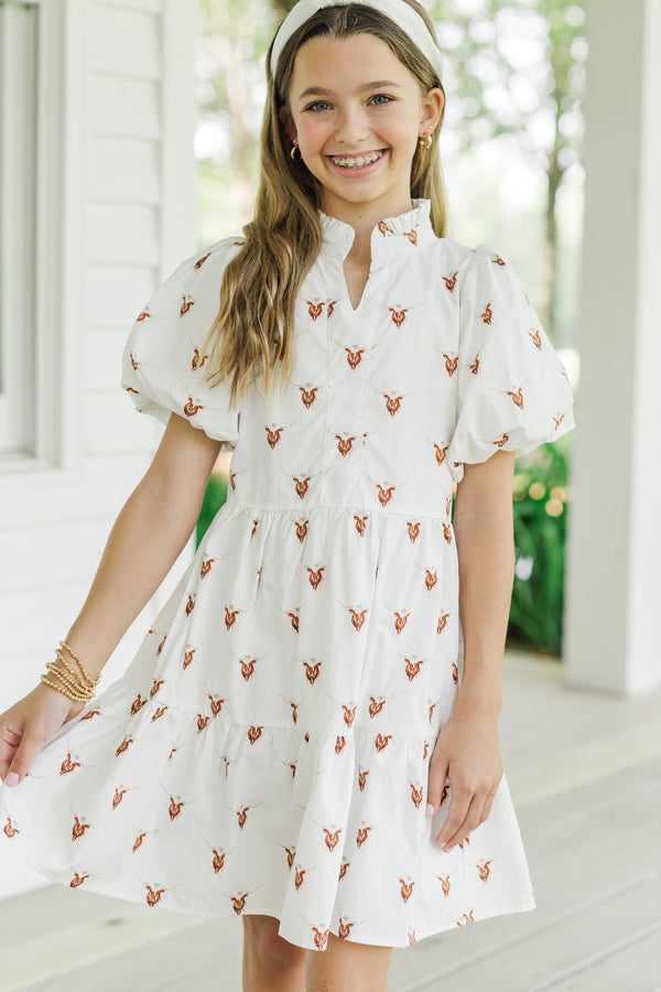 Girls: Somewhere Out There Cream Longhorn Babydoll Dress