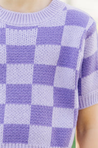 Girls: Love Like That Lavender Checkered Crop Sweater