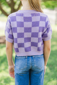 Girls: Love Like That Lavender Checkered Crop Sweater