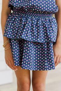 Girls: Based On Truth Navy Blue Ditsy Floral Tiered Skort