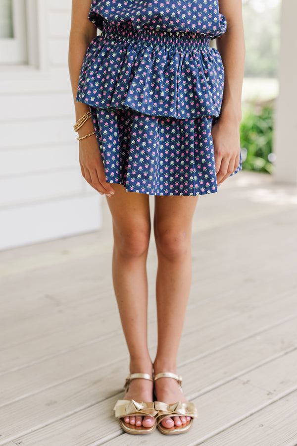 Girls: Based On Truth Navy Blue Ditsy Floral Tiered Skort