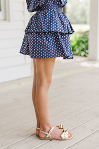 Girls: Based On Truth Navy Blue Ditsy Floral Tiered Skort