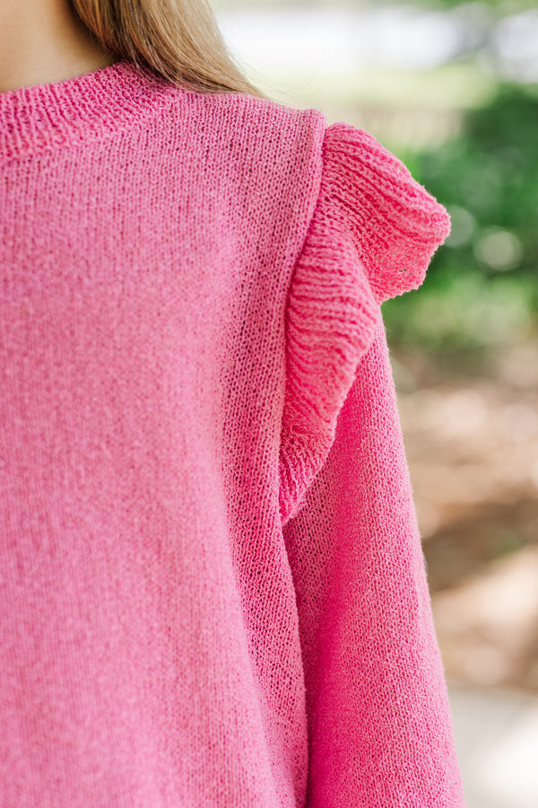 Girls: Give Me A Call Pink Ruffled Sweater