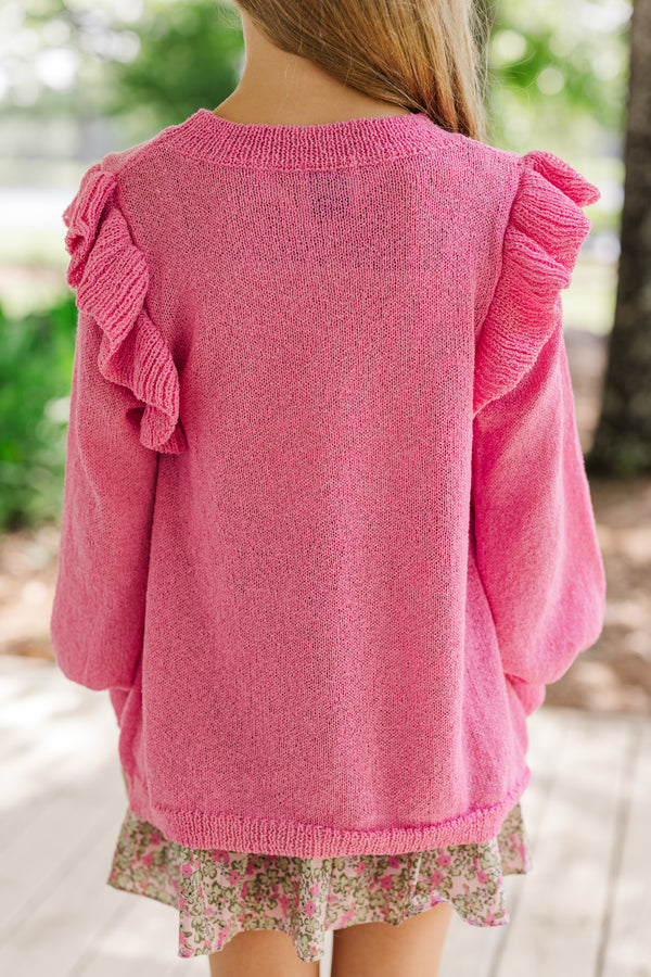 Girls: Give Me A Call Pink Ruffled Sweater