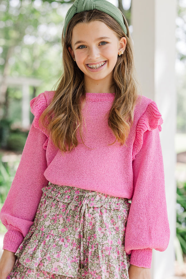 Girls: Give Me A Call Pink Ruffled Sweater