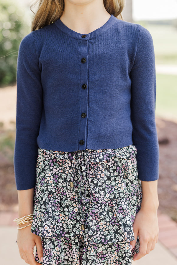 Girls: Feeling Just Fine Navy Blue Cardigan