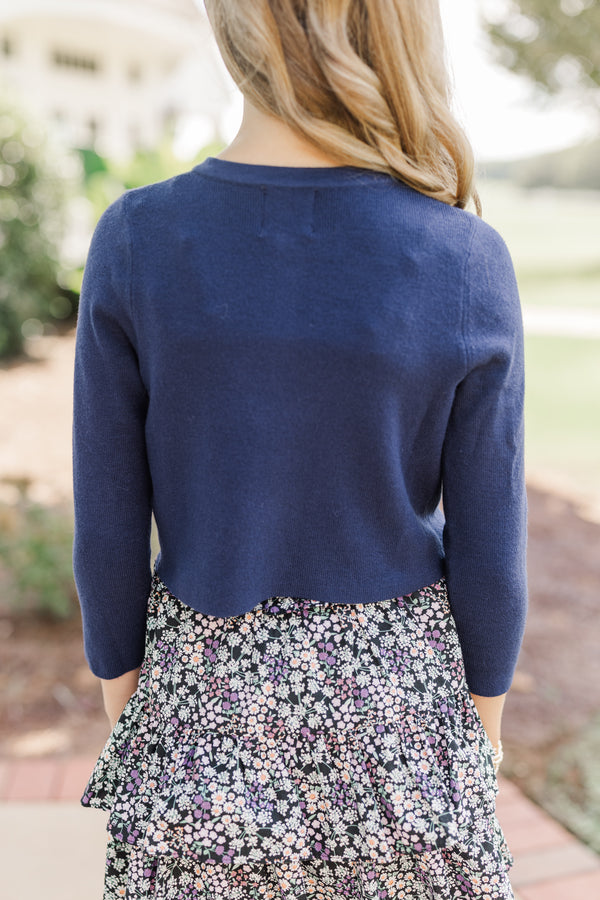 Girls: Feeling Just Fine Navy Blue Cardigan