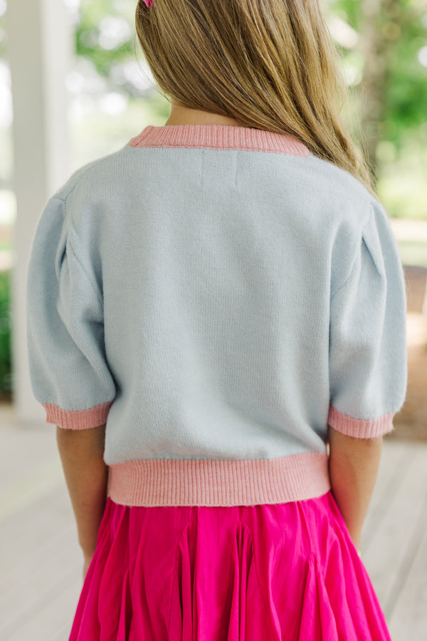 Girls: Happy To Be Here Light Blue Bow Sweater