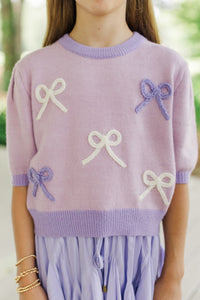 Girls: Happy To Be Here Lavender Purple Bow Sweater