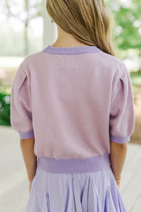 Girls: Happy To Be Here Lavender Purple Bow Sweater