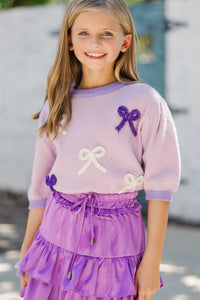 Girls: Happy To Be Here Lavender Purple Bow Sweater