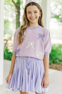 Girls: Happy To Be Here Lavender Purple Bow Sweater