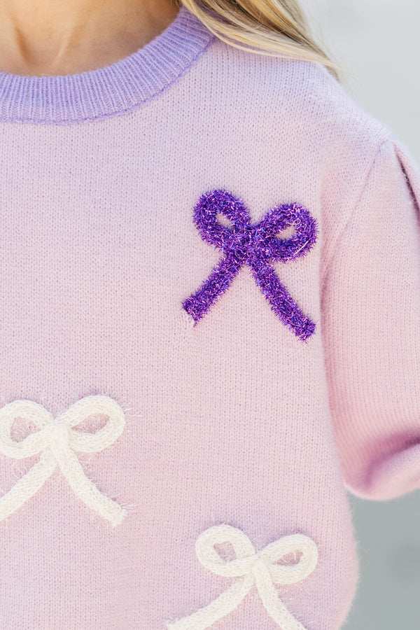 Girls: Happy To Be Here Lavender Purple Bow Sweater