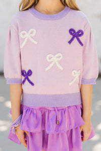 Girls: Happy To Be Here Lavender Purple Bow Sweater