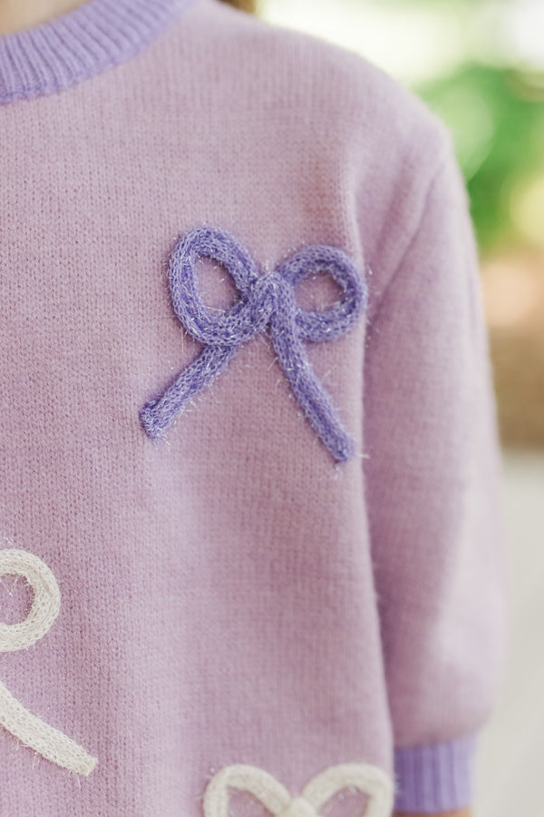 Girls: Happy To Be Here Lavender Purple Bow Sweater