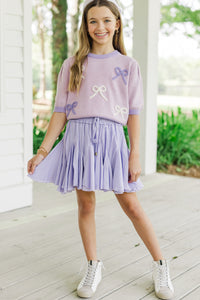 Girls: Happy To Be Here Lavender Purple Bow Sweater