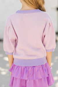 Girls: Happy To Be Here Lavender Purple Bow Sweater