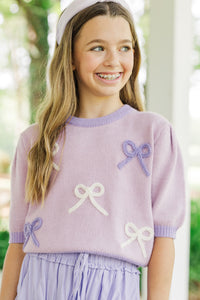 Girls: Happy To Be Here Lavender Purple Bow Sweater