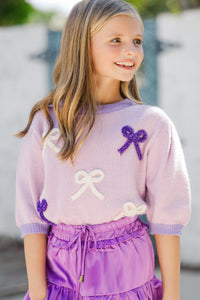 Girls: Happy To Be Here Lavender Purple Bow Sweater